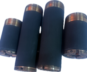 Acoperire cu cauciuc bolturi, cauciucare bolt cupru D.ext. 58mm x Dint.40mm x L185mm, material: cauciuc NBR 70 electroizolant.